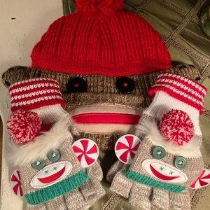 Monkey Winter Hat and fingerless glove set.